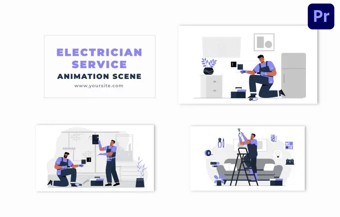 Indoor Electrical Services Flat Character Design Animation Scene